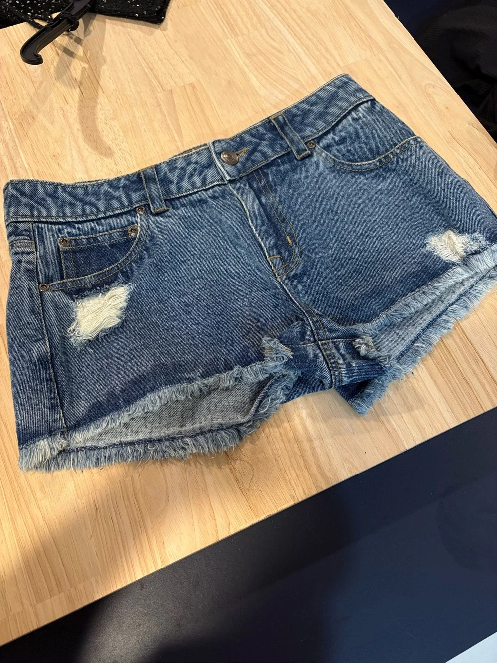 Derek Heart Dark Blue Distressed Denim Shorts
